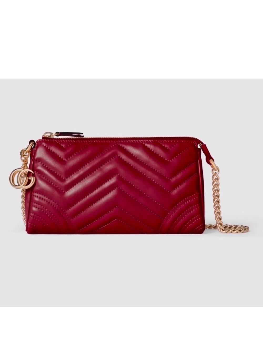 New Gucci Marmont GG leather small bag with chain, burgundy